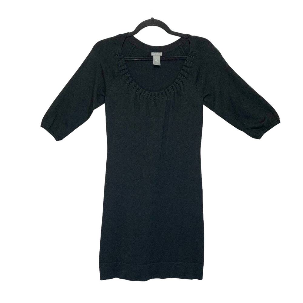 Ann Taylor Merino Wool Blend Half Sleeve Sweater Dress Women's Sz XS Black